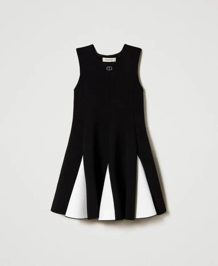 Twinset Dresses Twotone Short Scuba Fabric Dress Bicolour Black Off White 8211 Girl