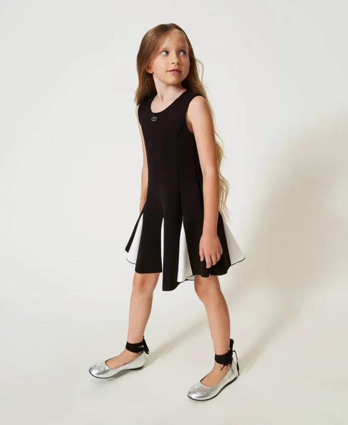 Twinset Dresses Twotone Short Scuba Fabric Dress Bicolour Black Off White 8211 Girl