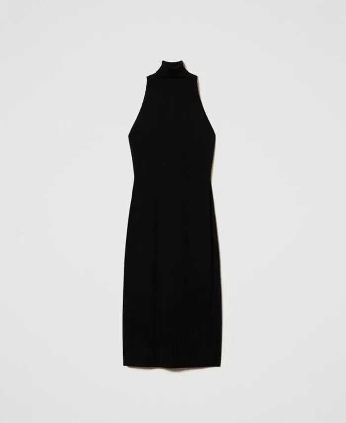 Twinset Elegant Dresses Knit Halter Neck Midi Dress Black 8211 Clothing
