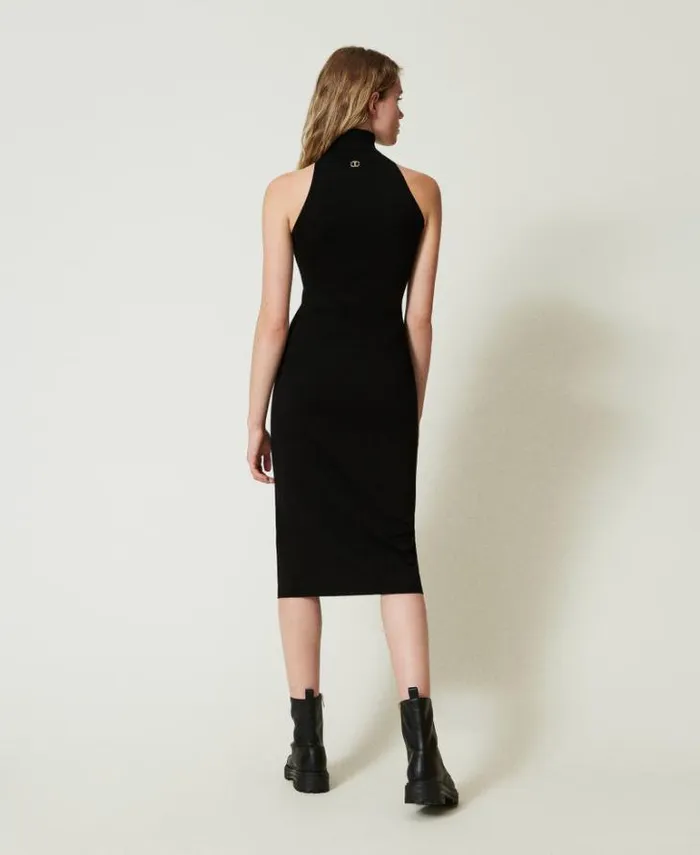 Twinset Elegant Dresses Knit Halter Neck Midi Dress Black 8211 Clothing
