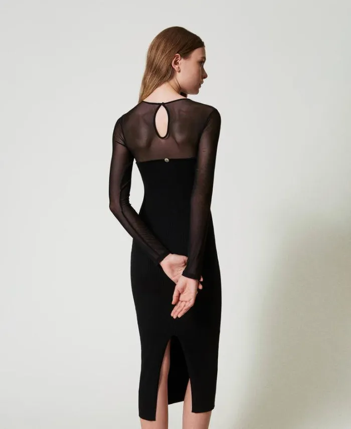 Twinset Elegant Dresses Knit Midi Dress With Tulle Black 8211 Clothing