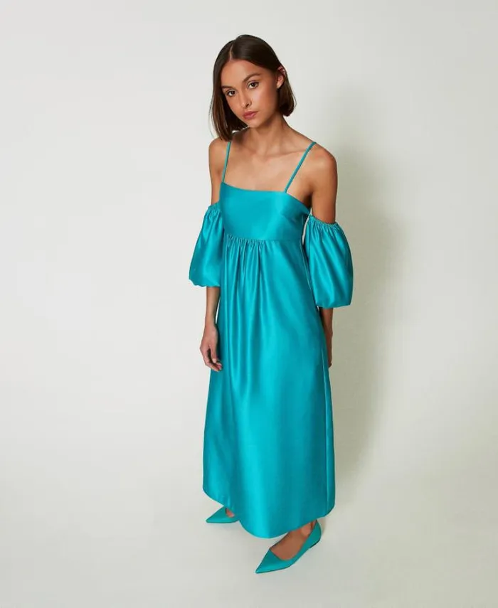 Twinset Elegant Dresses Long Duchesse Dress Tropical Emerald Green 8211 Clothing