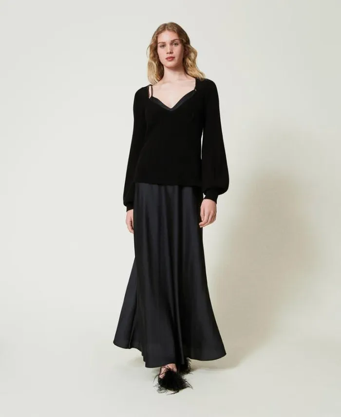 Twinset Elegant Dresses Long Slip Dress With Jumper Black 8211 Clothing