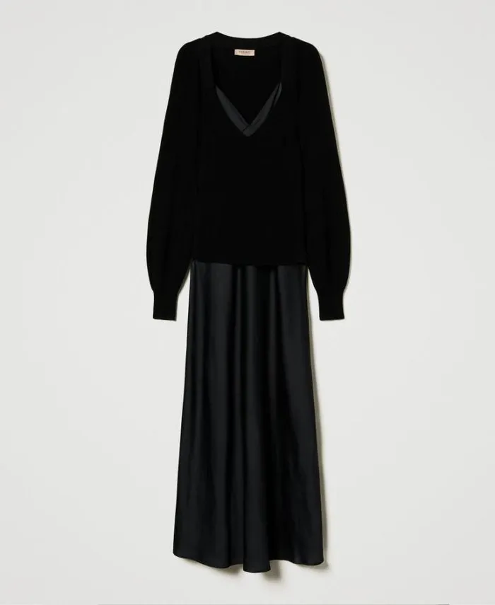 Twinset Elegant Dresses Long Slip Dress With Jumper Black 8211 Clothing