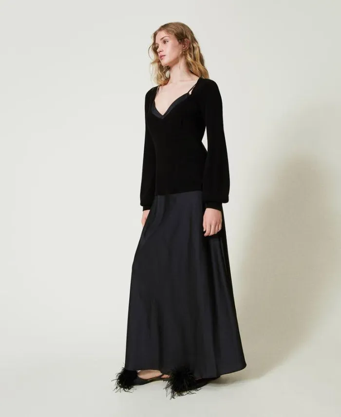 Twinset Elegant Dresses Long Slip Dress With Jumper Black 8211 Clothing