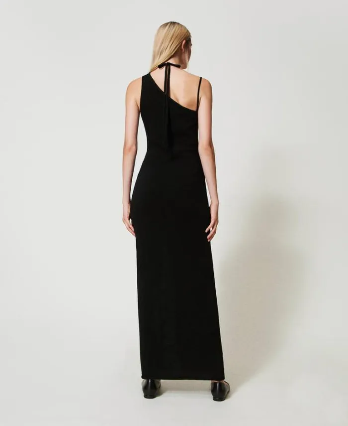 Twinset Elegant Dresses Treeblend Yarn Long Jacquard Dress Black Snow White Inlay 8211 Clothing