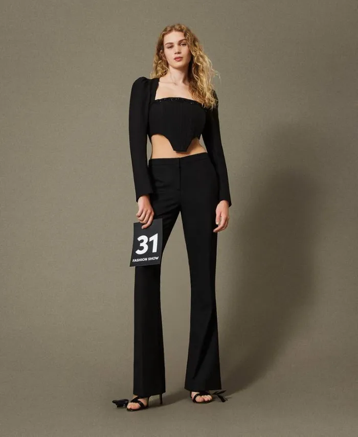 Twinset Flares Flared Wool Blend Serge Trousers Black 8211 Clothing