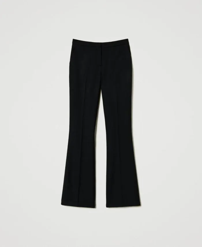 Twinset Flares Flared Wool Blend Serge Trousers Black 8211 Clothing