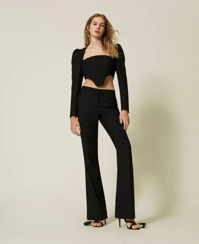 Twinset Flares Flared Wool Blend Serge Trousers Black 8211 Clothing