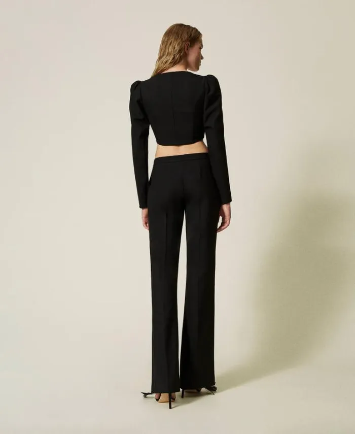 Twinset Flares Flared Wool Blend Serge Trousers Black 8211 Clothing