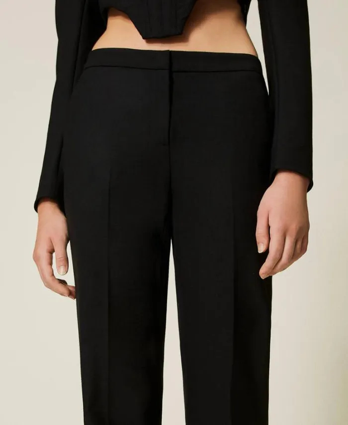 Twinset Flares Flared Wool Blend Serge Trousers Black 8211 Clothing