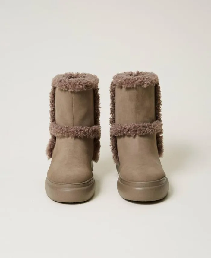 Twinset Flat Shoes Ankle Boots With Faux Fur Details Taupe Beige 8211 Shoes