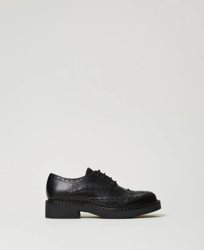 Twinset Flat Shoes Leather Laceup Shoes Black 8211 Shoes