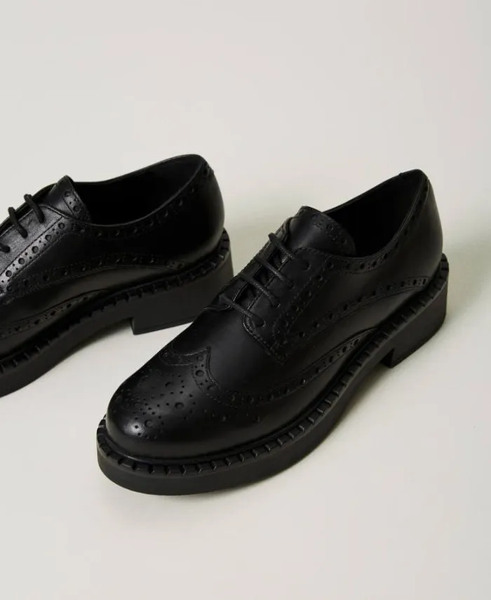 Twinset Flat Shoes Leather Laceup Shoes Black 8211 Shoes