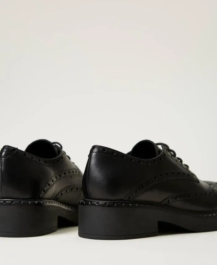Twinset Flat Shoes Leather Laceup Shoes Black 8211 Shoes