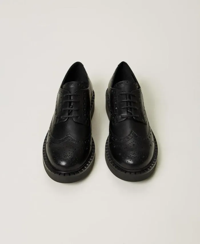 Twinset Flat Shoes Leather Laceup Shoes Black 8211 Shoes