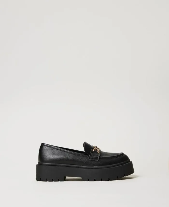 Twinset Flat Shoes Loafers With Oval T Clasp Black 8211 Shoes
