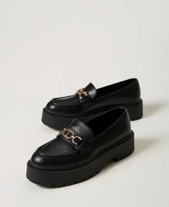 Twinset Flat Shoes Loafers With Oval T Clasp Black 8211 Shoes