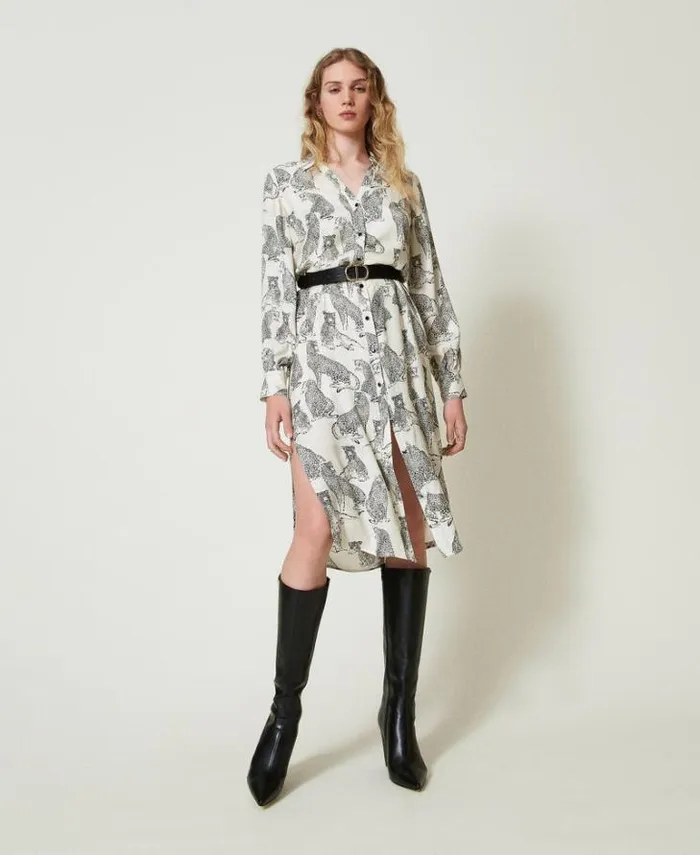 Twinset Formal Dresses Jacquard Midi Dress With Jaguar Print Black Snow White Jaguar Print 8211 Clothing Twinset Formal Dresses Jacquard Midi Dress With Jaguar Print Black Snow White Jaguar Print 8211 Clothing