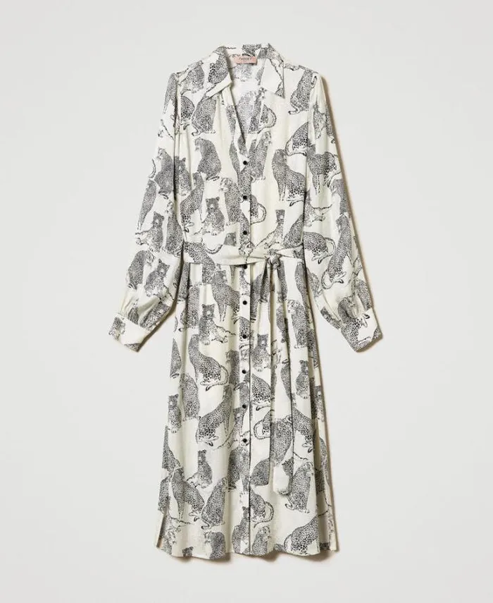 Twinset Formal Dresses Jacquard Midi Dress With Jaguar Print Black Snow White Jaguar Print 8211 Clothing