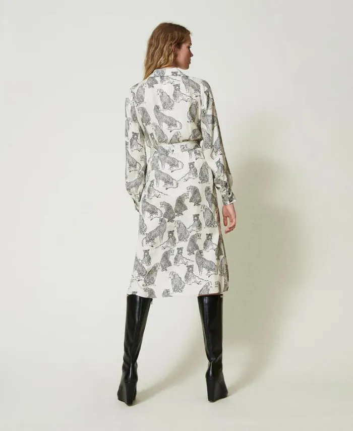 Twinset Formal Dresses Jacquard Midi Dress With Jaguar Print Black Snow White Jaguar Print 8211 Clothing