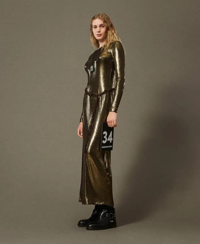 Twinset Formal Dresses Long Laminated Dress With Draping Laminated Gold Black 8211 Clothing Twinset Formal Dresses Long Laminated Dress With Draping Laminated Gold Black 8211 Clothing