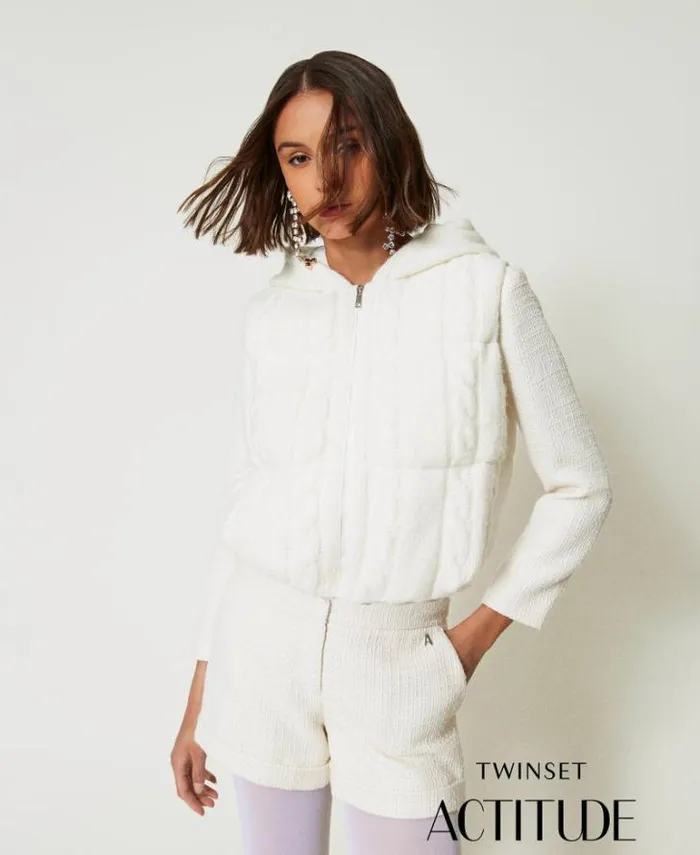 Twinset Jackets And Puffer Jackets Padded Gilet With Cable Knit Pattern White Cream 8211 Clothing Twinset Jackets And Puffer Jackets Padded Gilet With Cable Knit Pattern White Cream 8211 Clothing