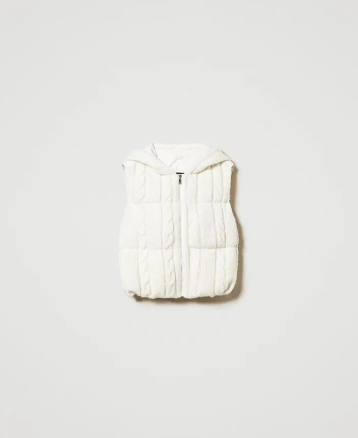 Twinset Jackets And Puffer Jackets Padded Gilet With Cable Knit Pattern White Cream 8211 Clothing