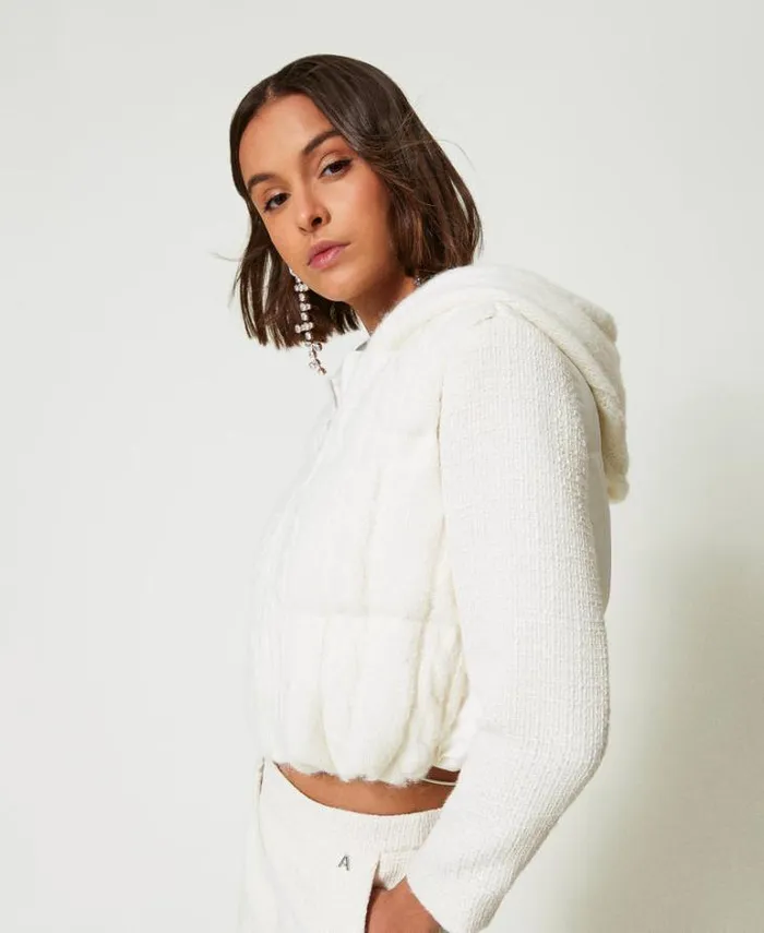 Twinset Jackets And Puffer Jackets Padded Gilet With Cable Knit Pattern White Cream 8211 Clothing