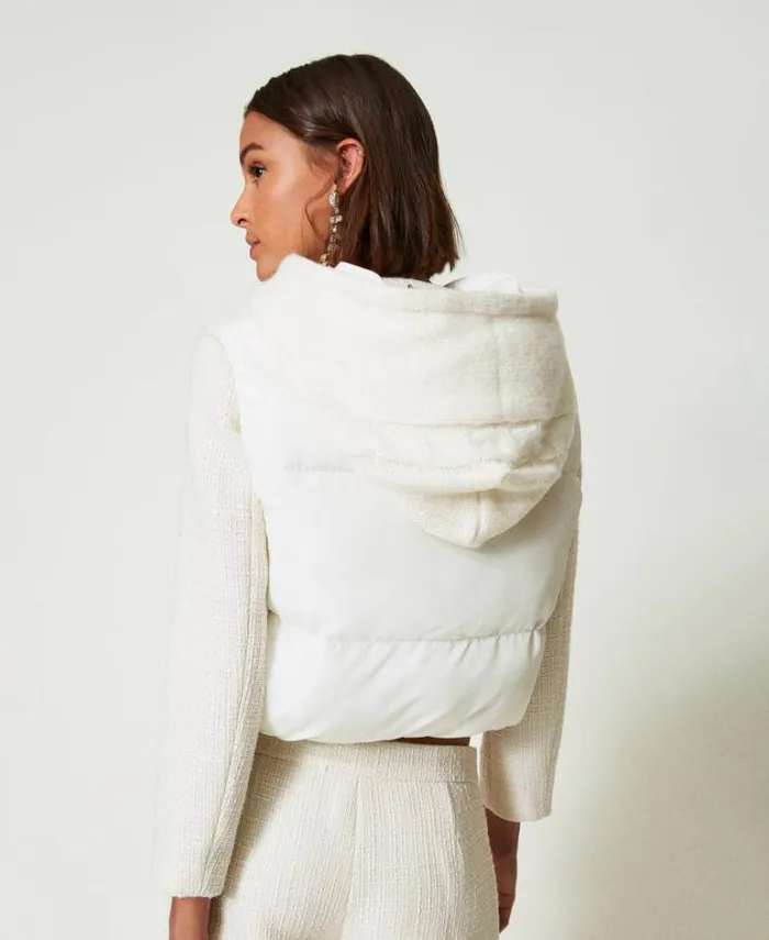 Twinset Jackets And Puffer Jackets Padded Gilet With Cable Knit Pattern White Cream 8211 Clothing