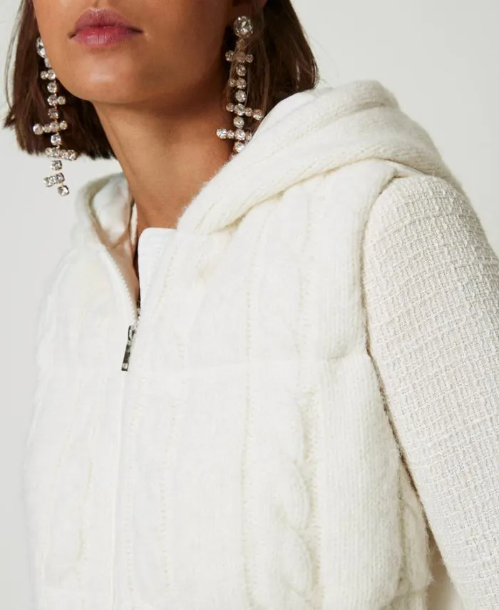 Twinset Jackets And Puffer Jackets Padded Gilet With Cable Knit Pattern White Cream 8211 Clothing