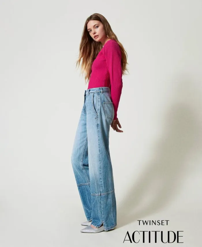 Twinset Jeans Wide Leg Jeans With Seams Light Denim 8211 Clothing