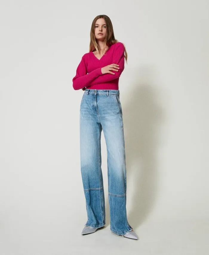 Twinset Jeans Wide Leg Jeans With Seams Light Denim 8211 Clothing