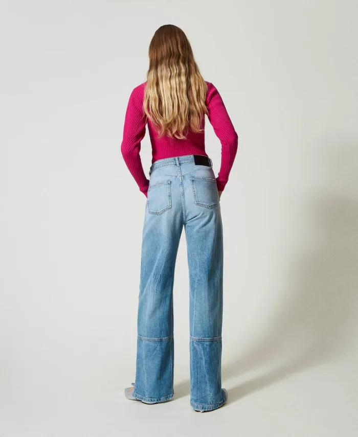 Twinset Jeans Wide Leg Jeans With Seams Light Denim 8211 Clothing