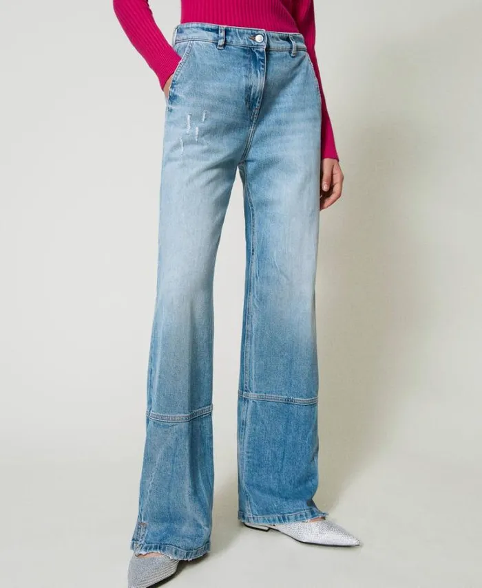 Twinset Jeans Wide Leg Jeans With Seams Light Denim 8211 Clothing