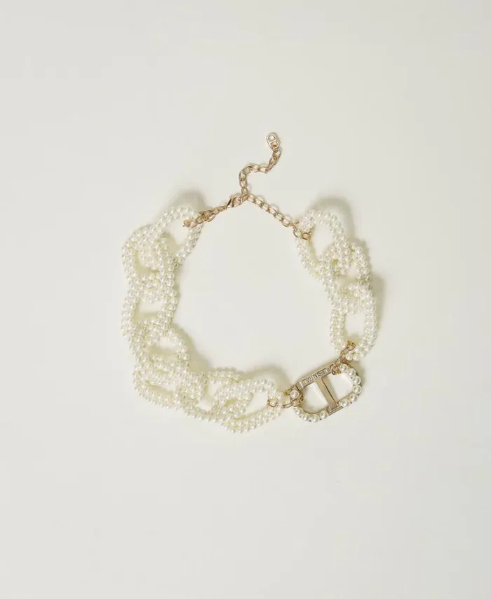 Twinset Jewellery Necklace With Pearl Chain And Oval T Old White 8211 Accessories