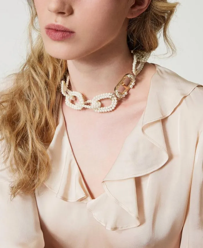 Twinset Jewellery Necklace With Pearl Chain And Oval T Old White 8211 Accessories