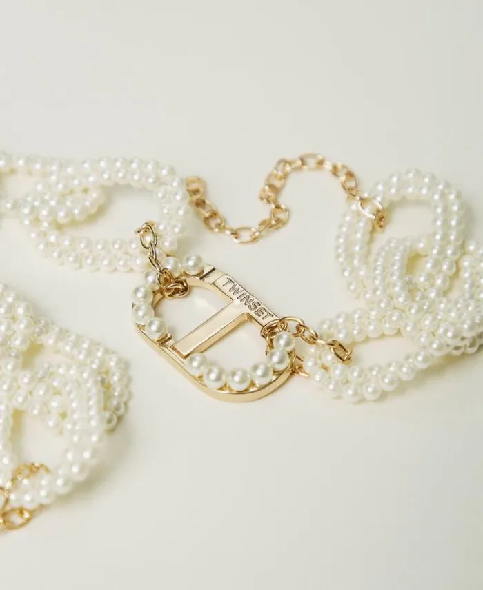 Twinset Jewellery Necklace With Pearl Chain And Oval T Old White 8211 Accessories