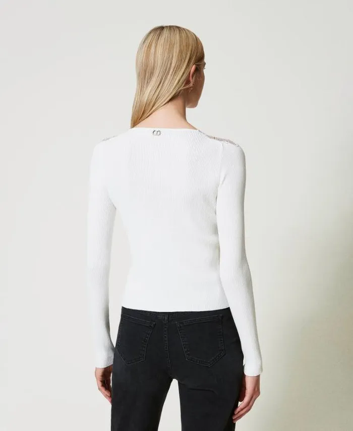 Twinset Jumpers And Cardigans Cardigan With Laces And Lace White Snow 8211 Clothing