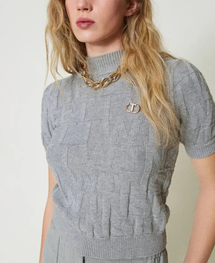 Twinset Jumpers And Cardigans Cotton And Cashmere Jumper With Logo Warm Melange Gray 8211 Clothing Twinset Jumpers And Cardigans Cotton And Cashmere Jumper With Logo Warm Melange Gray 8211 Clothing