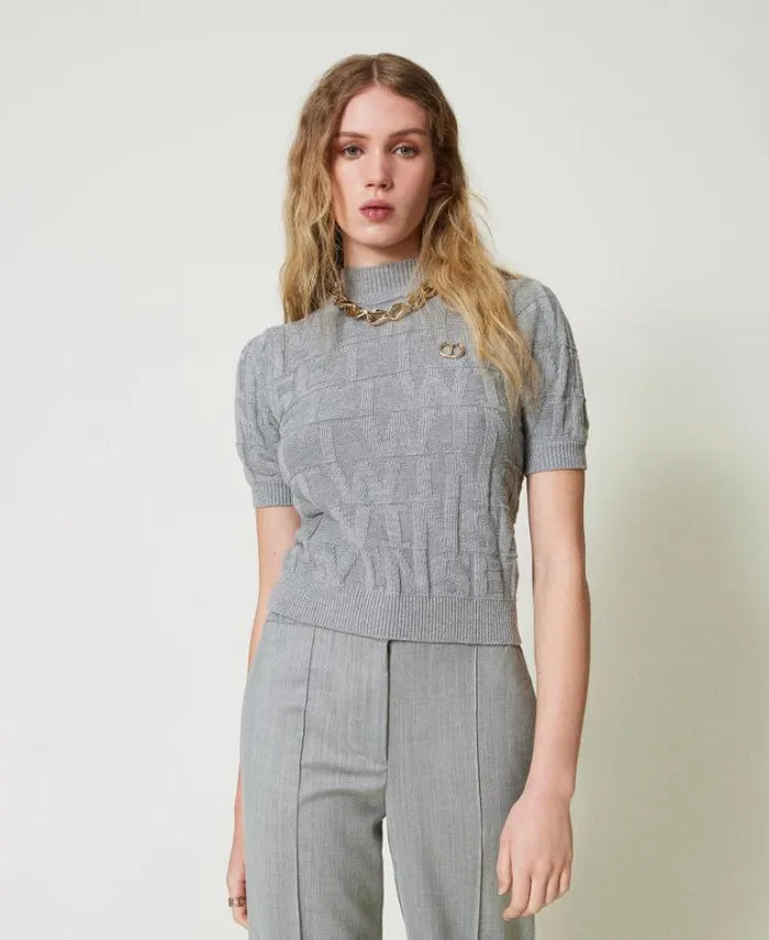 Twinset Jumpers And Cardigans Cotton And Cashmere Jumper With Logo Warm Melange Gray 8211 Clothing