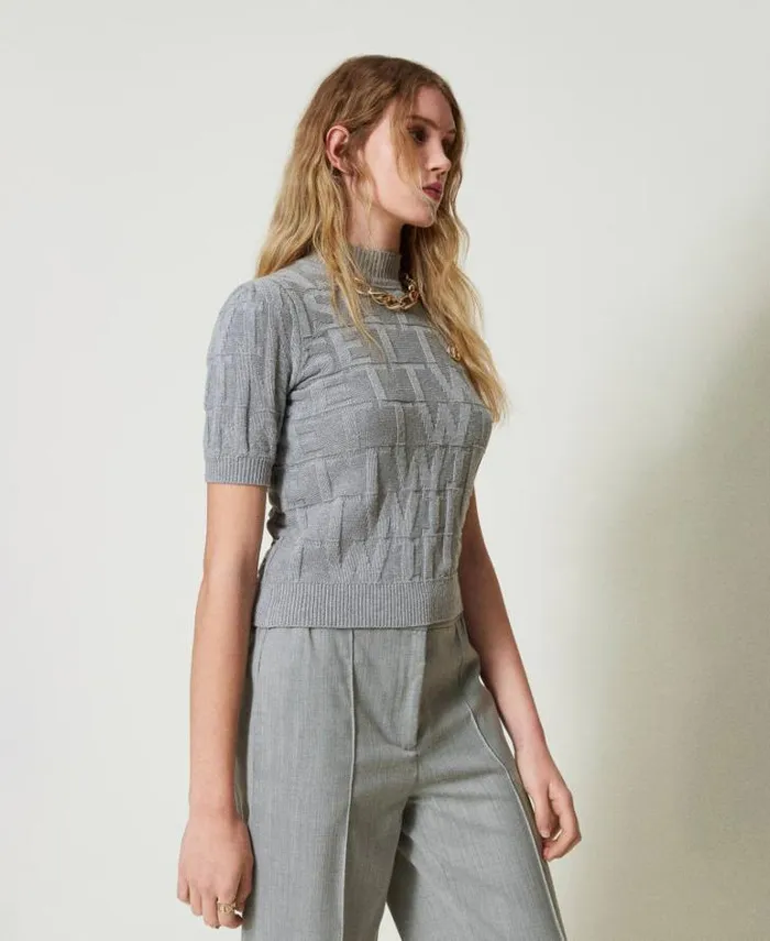 Twinset Jumpers And Cardigans Cotton And Cashmere Jumper With Logo Warm Melange Gray 8211 Clothing