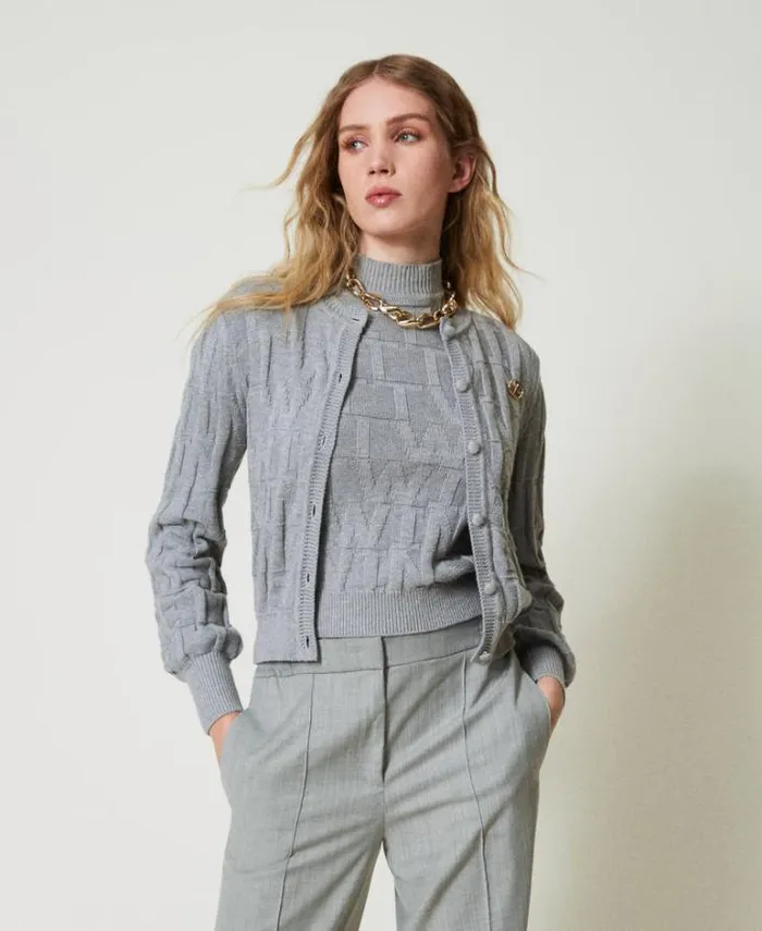 Twinset Jumpers And Cardigans Cotton And Cashmere Jumper With Logo Warm Melange Gray 8211 Clothing