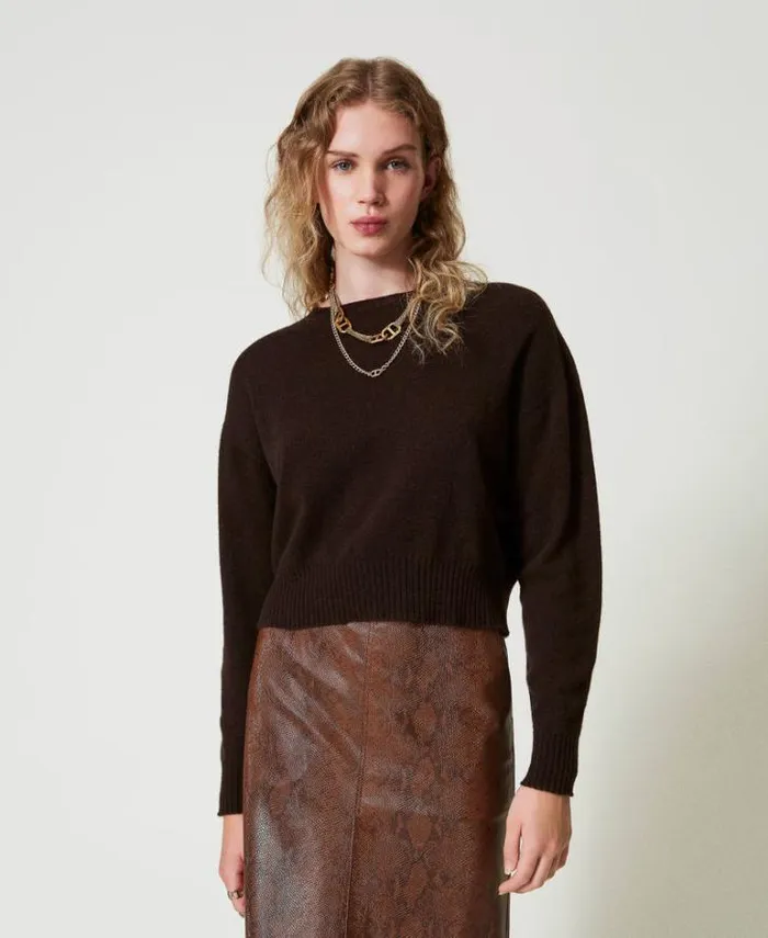 Twinset Jumpers And Cardigans Ecocashmere Crew Neck Jumper Coffee Chocolate 8211 Clothing Twinset Jumpers And Cardigans Ecocashmere Crew Neck Jumper Coffee Chocolate 8211 Clothing