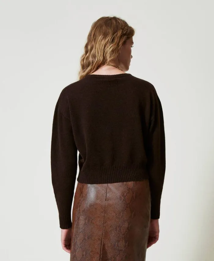 Twinset Jumpers And Cardigans Ecocashmere Crew Neck Jumper Coffee Chocolate 8211 Clothing