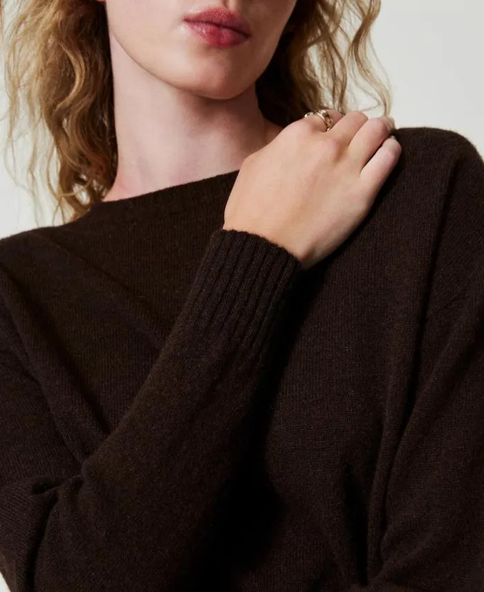 Twinset Jumpers And Cardigans Ecocashmere Crew Neck Jumper Coffee Chocolate 8211 Clothing