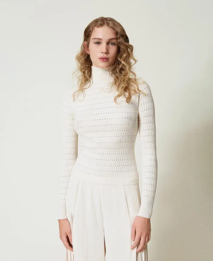 Twinset Jumpers And Cardigans Fitted Jumper With High Neck Mother Of Pearl 8211 Clothing Twinset Jumpers And Cardigans Fitted Jumper With High Neck Mother Of Pearl 8211 Clothing