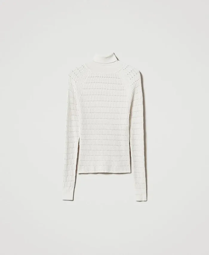 Twinset Jumpers And Cardigans Fitted Jumper With High Neck Mother Of Pearl 8211 Clothing