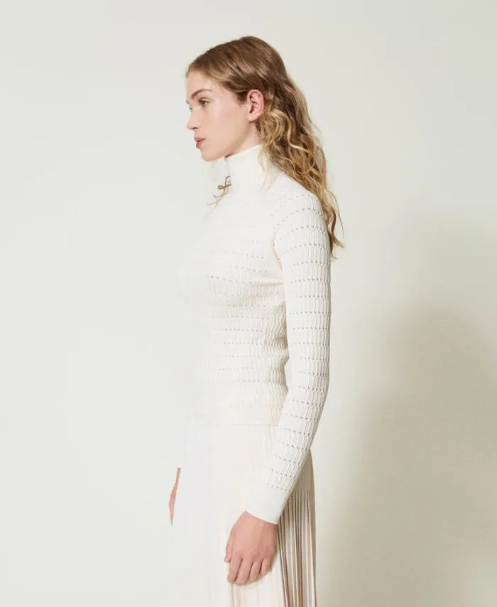 Twinset Jumpers And Cardigans Fitted Jumper With High Neck Mother Of Pearl 8211 Clothing