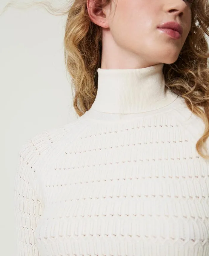 Twinset Jumpers And Cardigans Fitted Jumper With High Neck Mother Of Pearl 8211 Clothing